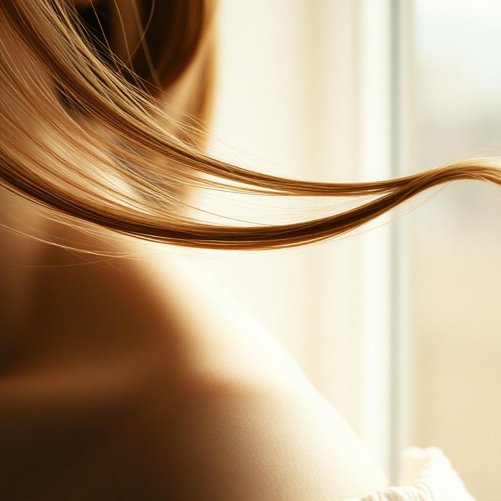 Detaļa: matu šķipsna mīkstā gaismā